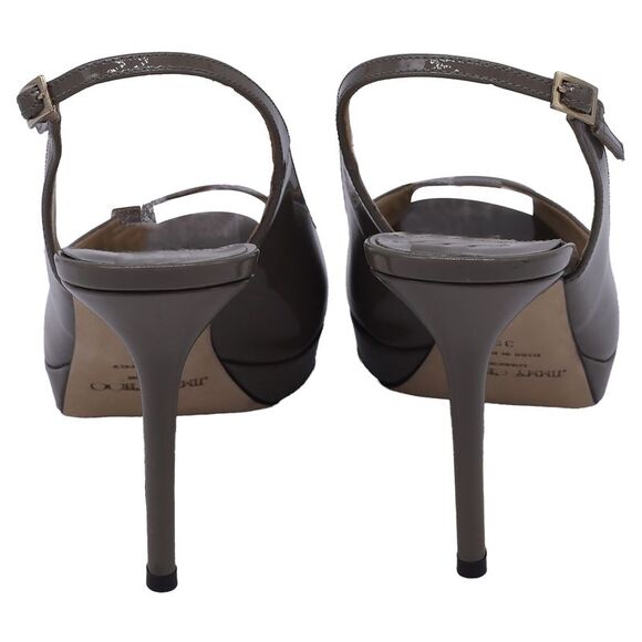 Jimmy Choo Peep Toe Platform Slingback Pumps in Beige Patent Leather - Picture 5 of 9